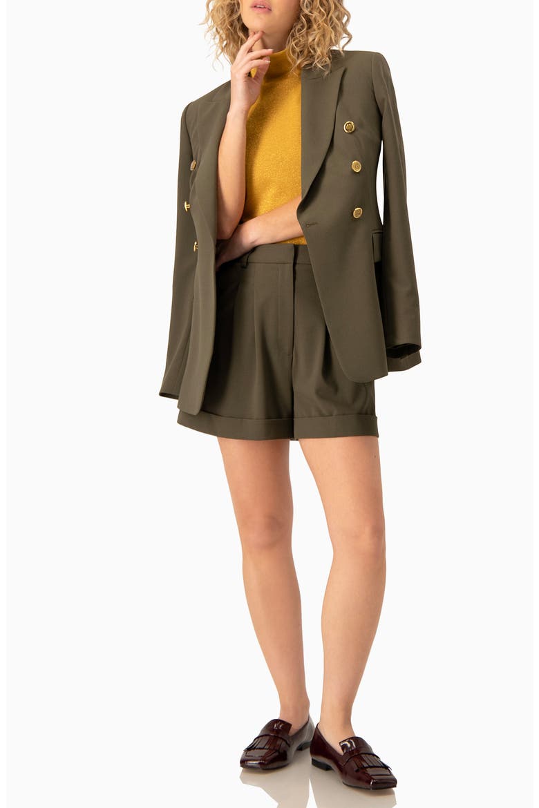 Power Double-Breasted Long-Sleeve Tailored Blazer, Alternate, color, Olive Green