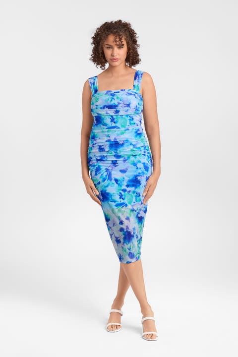 Sculpting Shapewear Draped Mesh Midi Dress