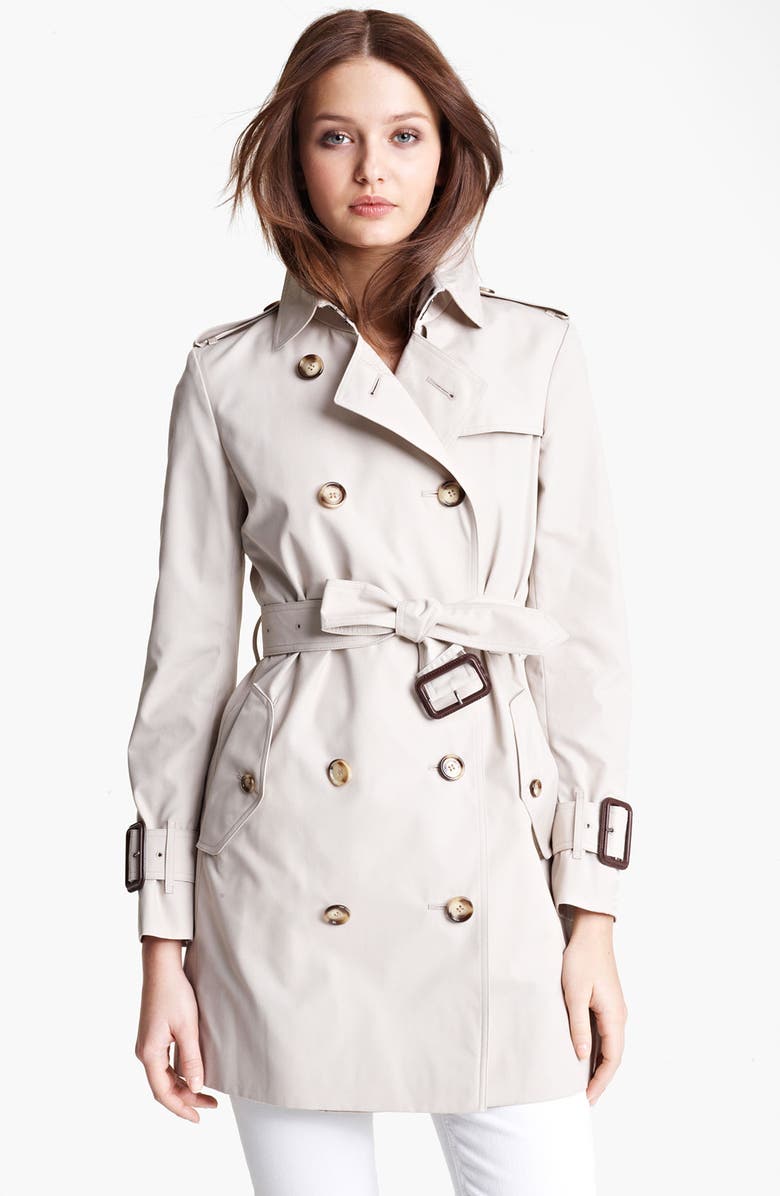 Burberry Brit 'Marystow' Double Breasted Poplin Short Trench Coat, Main, color,