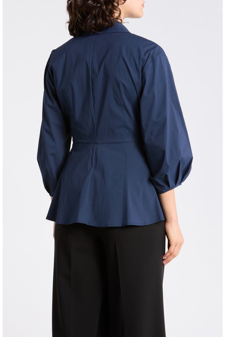 Draped D-Ring Faux Wrap Top, Alternate, color, NAVY