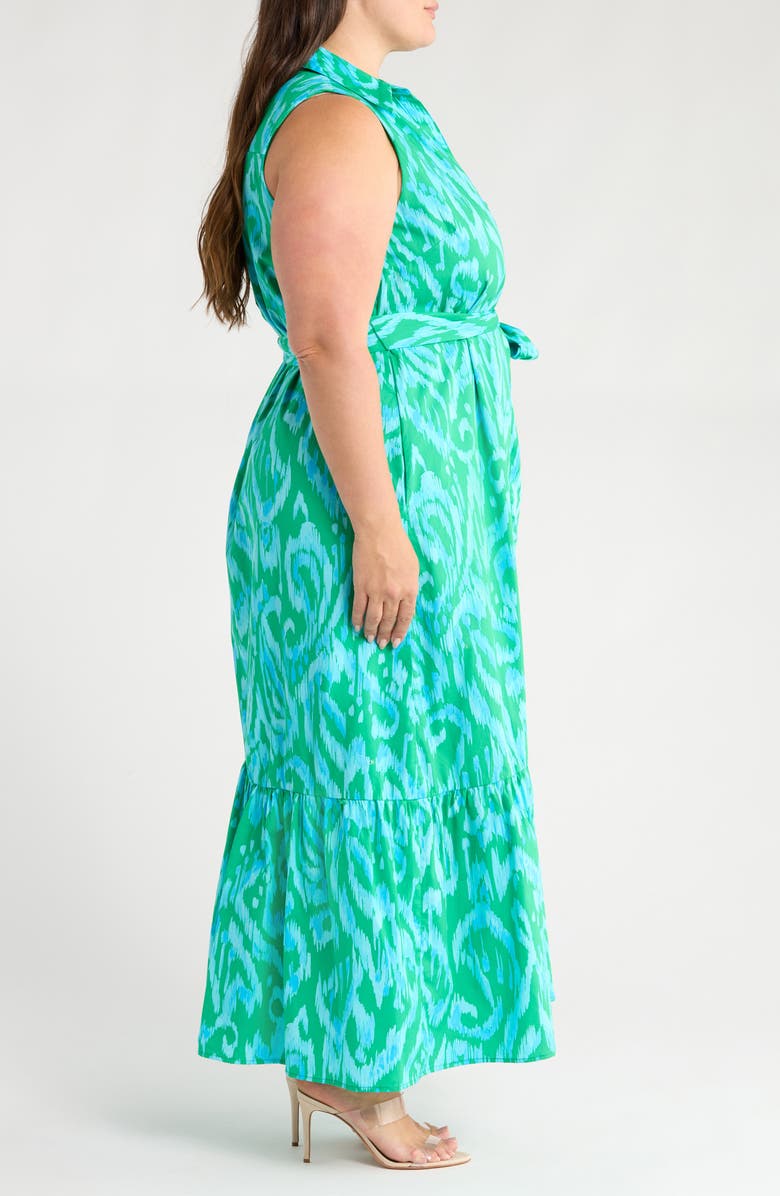 SUGARLIPS Penola Cileah Woodcut Floral Print Cotton Maxi Dress, Alternate, color, Kelly Green/ Cerulean Blue
