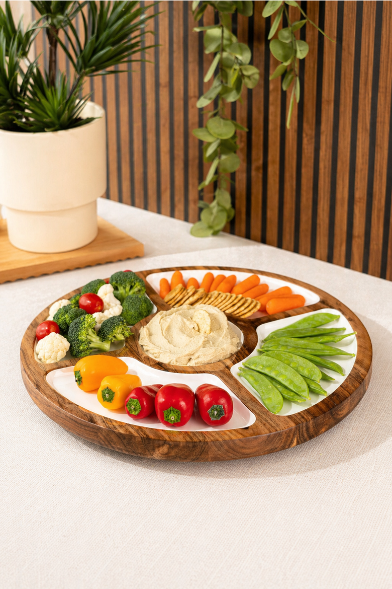 Wood + White Collection Mango Wood Compartment Lazy Susan, Alternate, color, White, Brown