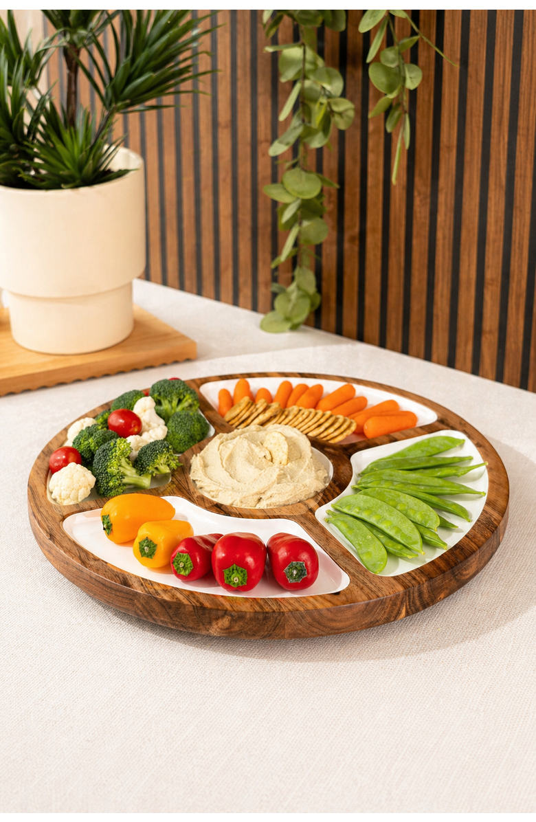 Jeanne Fitz Wood + White Collection Mango Wood Compartment Lazy Susan, Alternate, color, White, Brown