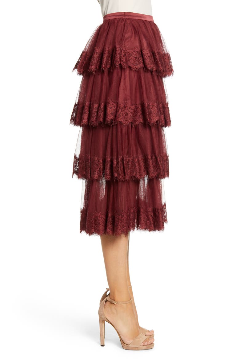 Lace Trim Tiered Mesh Skirt, Alternate, color, RED GRAPE
