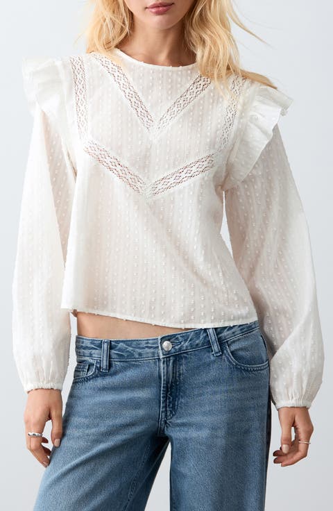 Lace & Ruffle Detail Cotton Top