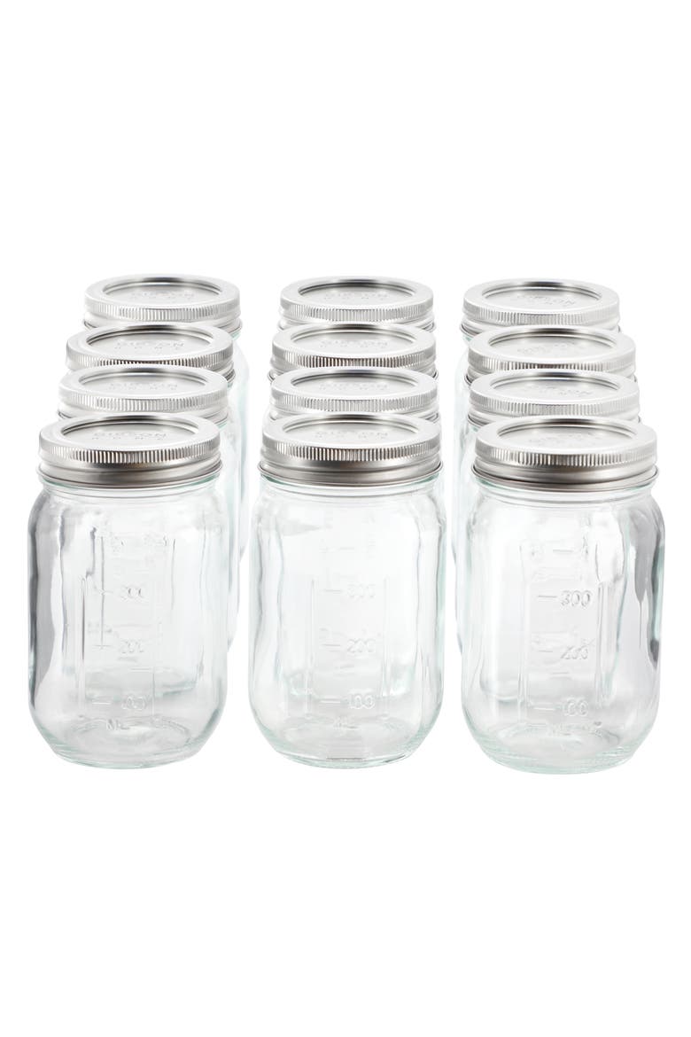 Market Preserves 12 Piece 16 Ounce Glass Canning jars with Lids and Bands, Main, color, Clear
