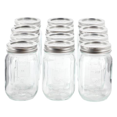 Market Preserves 12 Piece 16 Ounce Glass Canning jars with Lids and Bands