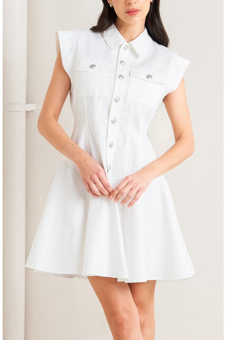 Denim Minidress, Alternate, color, WHITE