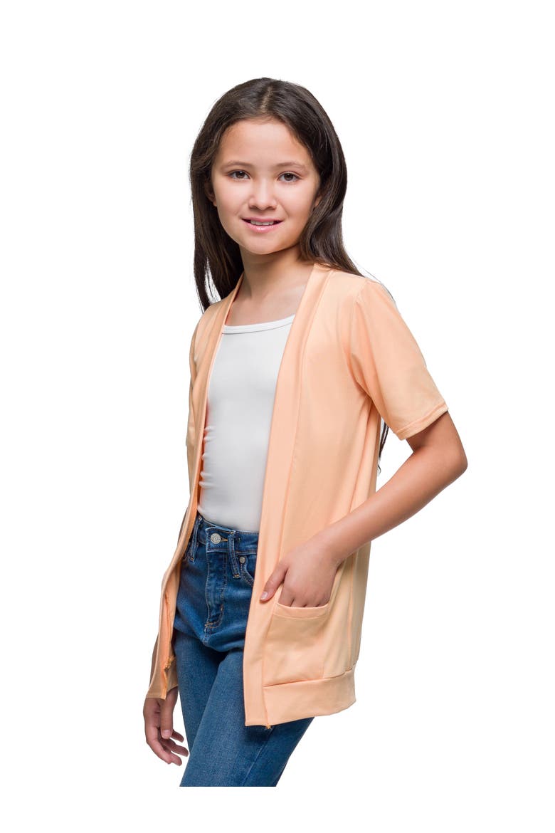 Short Sleeve Open Front Layering Shrug with Pockets, Alternate, color, Melon