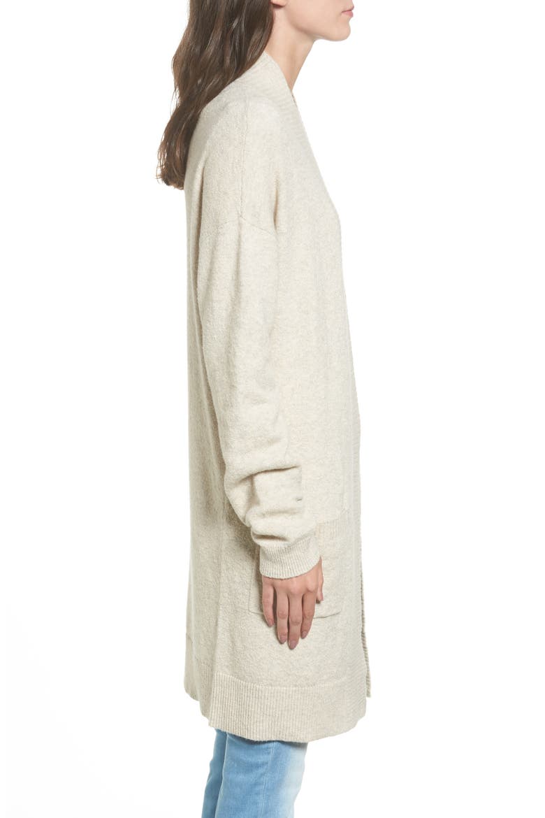 Rib Trim Long Cardigan, Alternate, color, BEIGE OATMEAL MEDIUM HEATHER