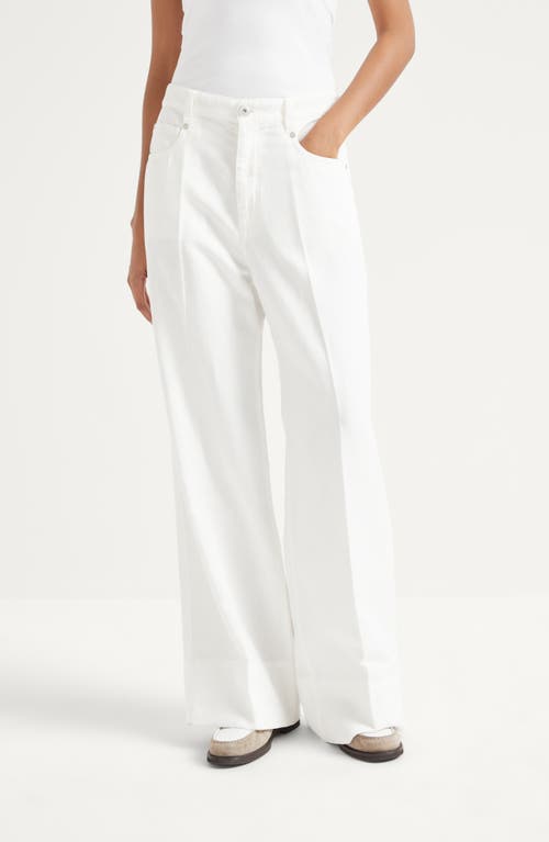 Brunello Cucinelli Cotton-linen Wide-leg Trousers In White