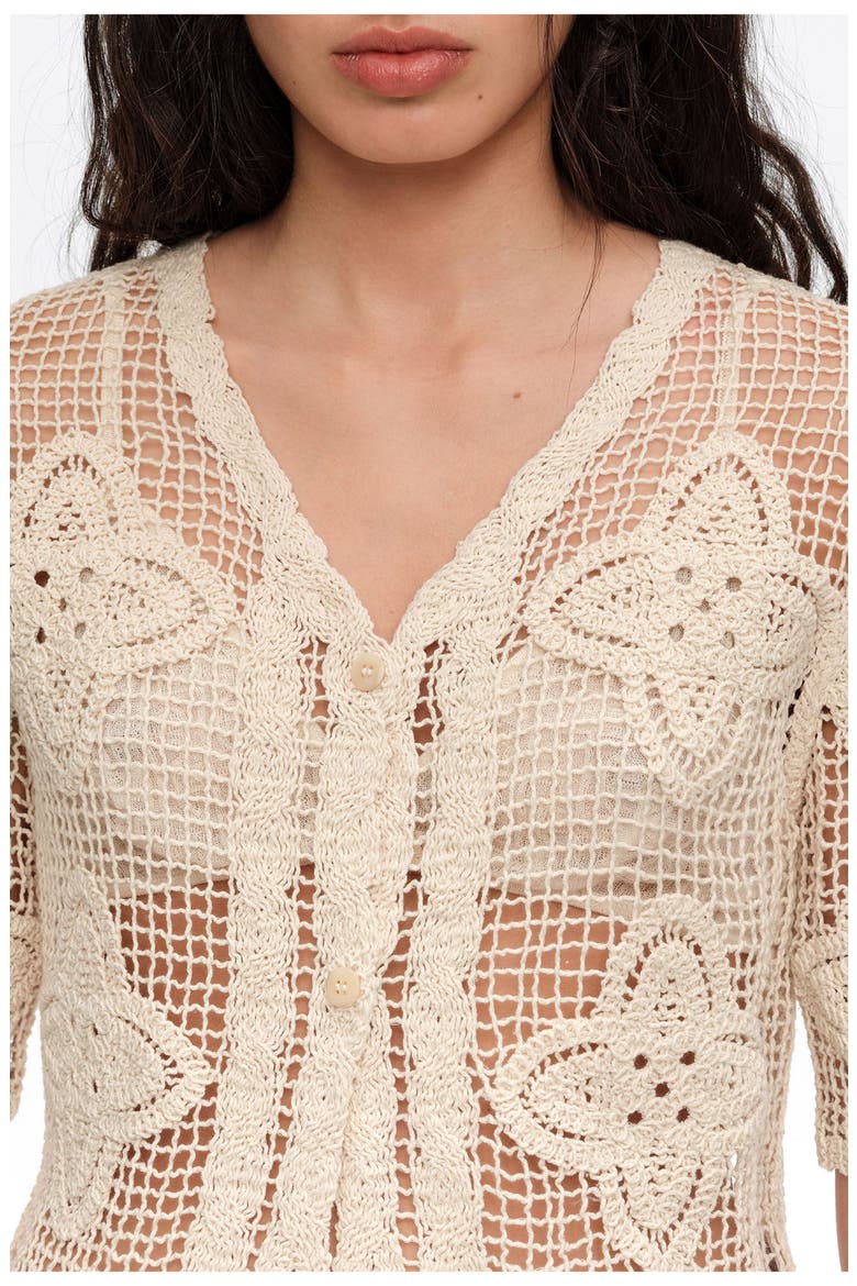 Openwork Knit Cardigan, Alternate, color, SAND