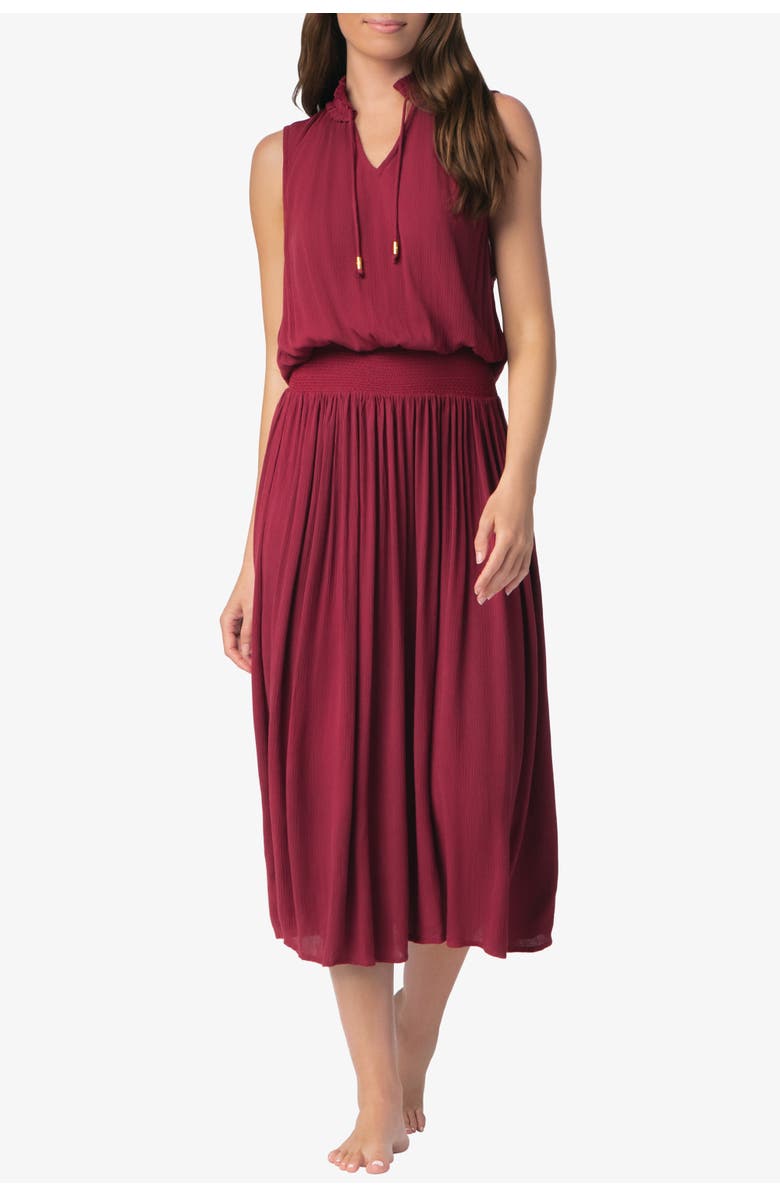 HELEN JON Sleeveless Smocked Dress, Main, color, Merlot