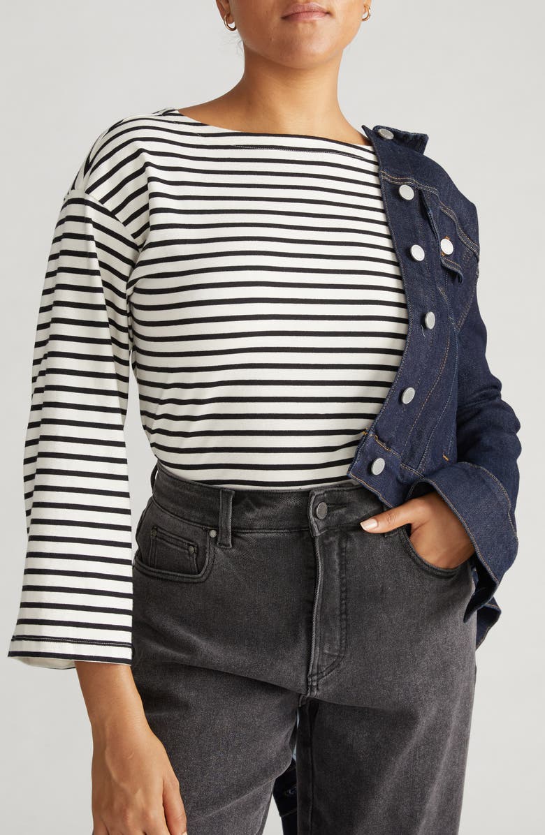Universal Standard Montauk Breton Stripe Top, Main, color, Ecru/ Black Stripe