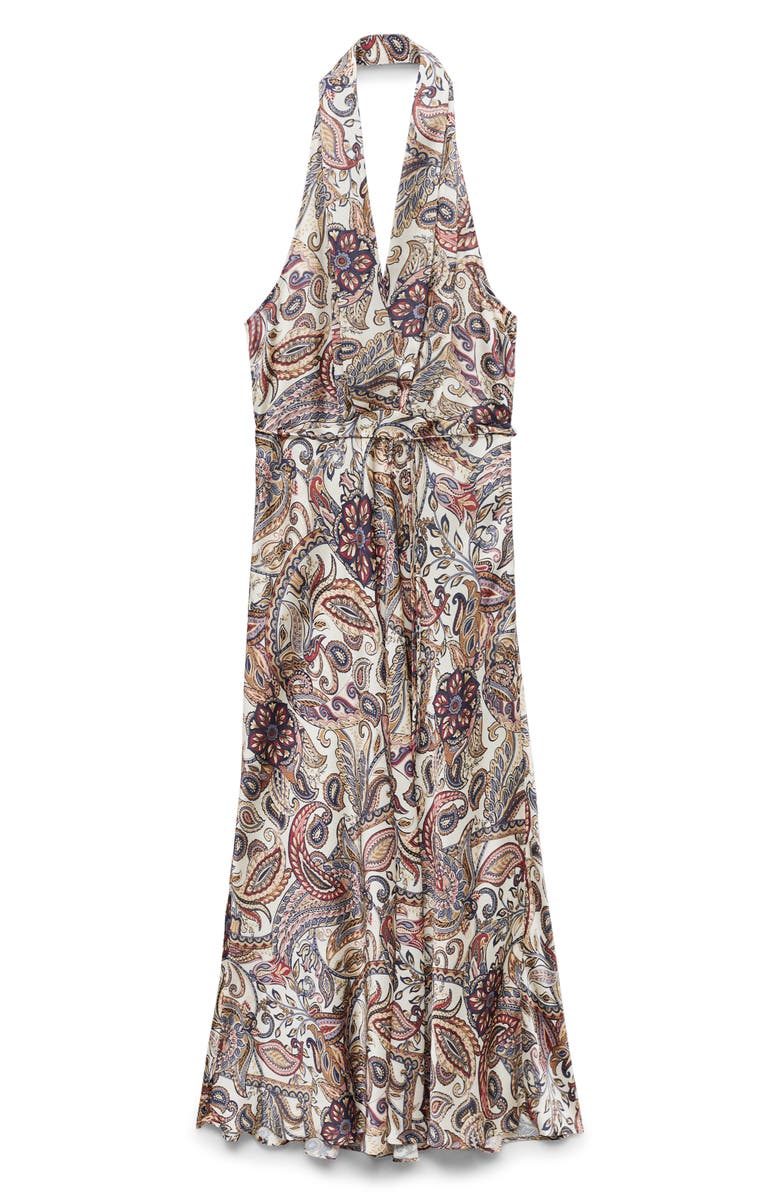 MANGO Paisley Print Halter Dress, Alternate, color, 