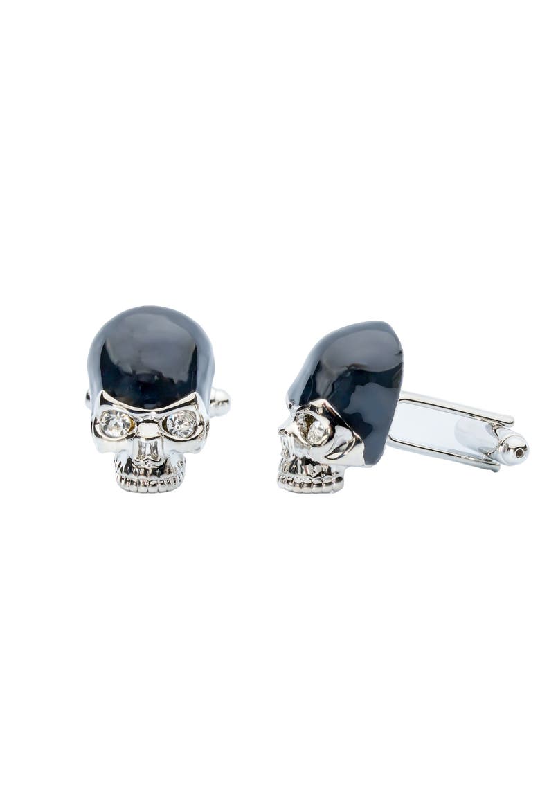 Black Crystal Skull Cufflinks, Main, color, Black