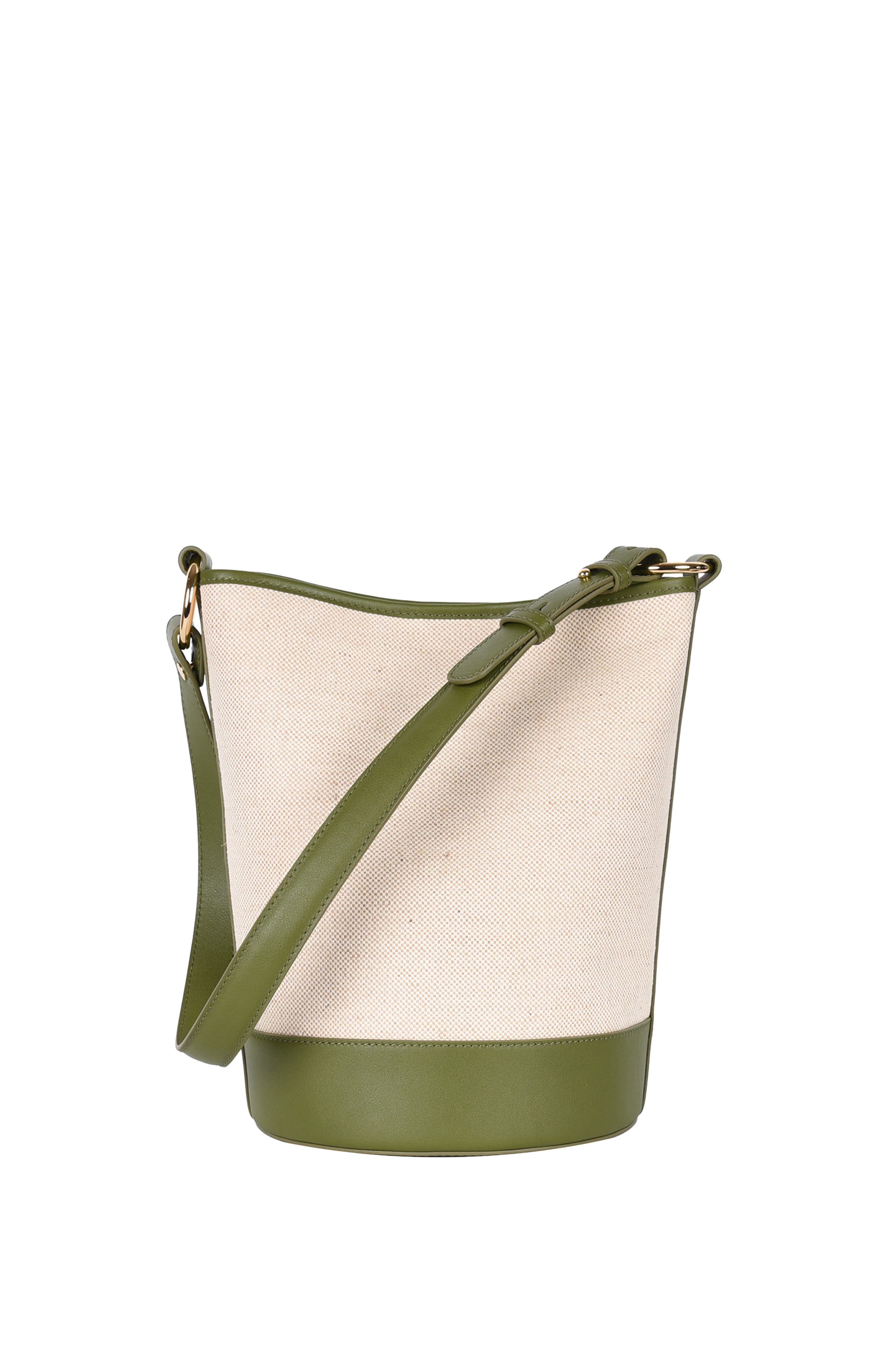 HYER GOODS Canvas and Upcycled Leather Convertible Bucket Bag, Main, color, 