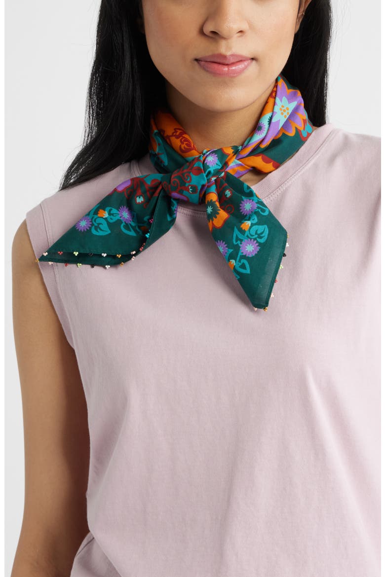 Beaded Cotton Bandana, Main, color, TEAL- ORANGE COMBO