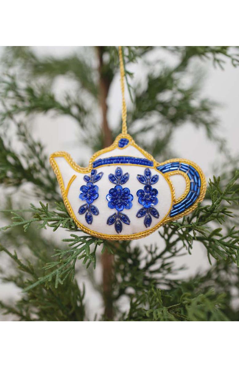 Matr Boomie Larissa Plush Teapot Beaded Fabric Ornament - Embroidered, Alternate, color, Blue