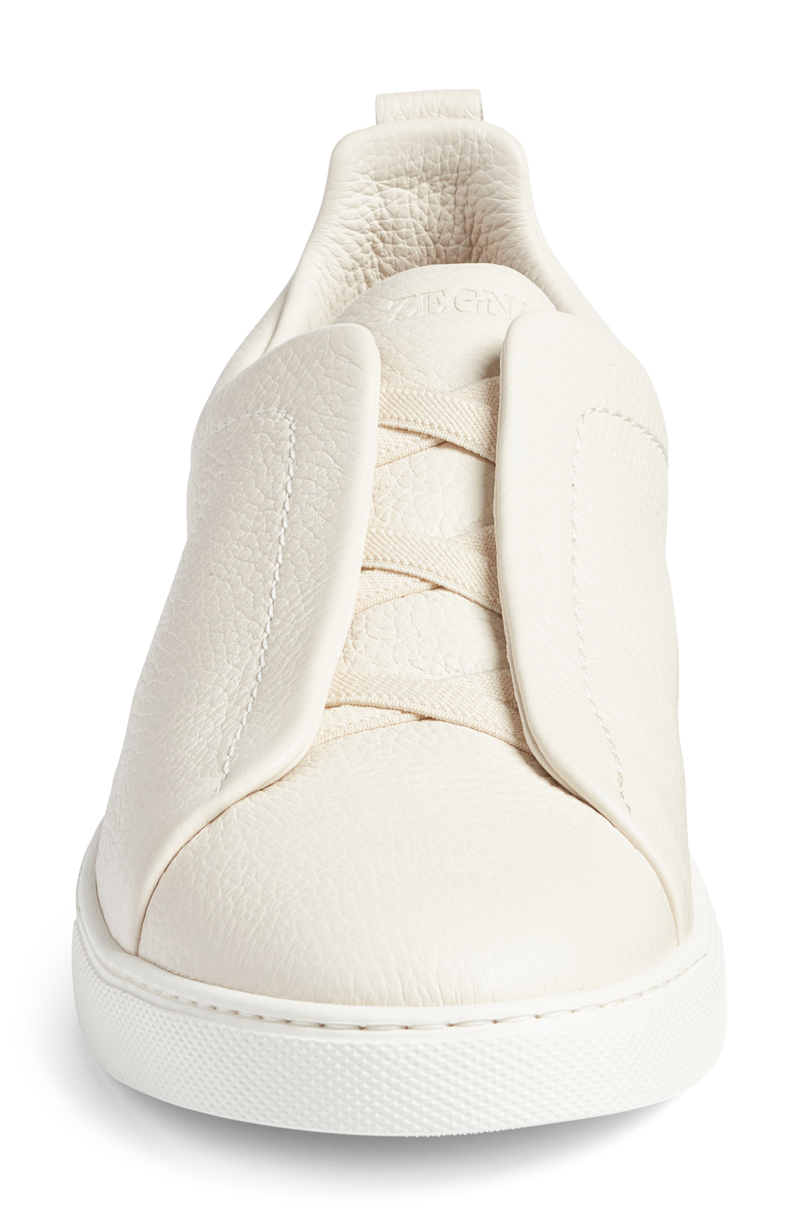 Triple Stitch Deerskin Leather Slip-On Sneaker, Alternate, color, WHITE