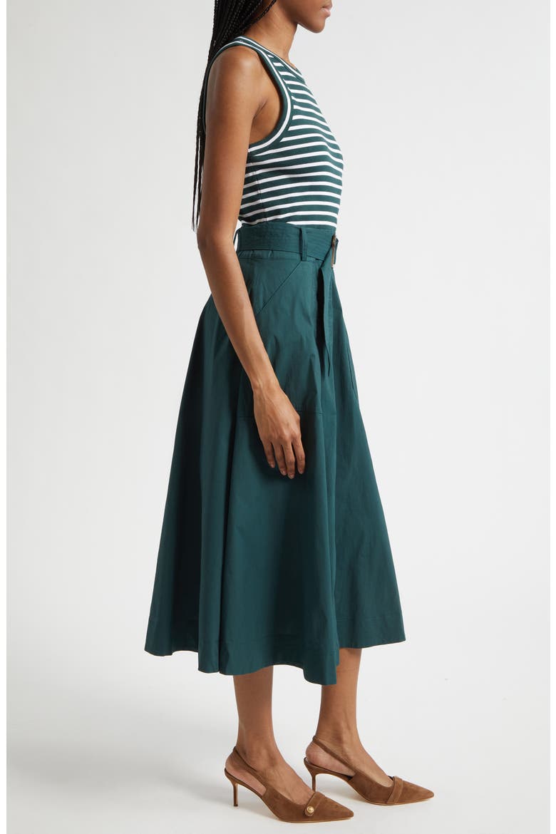 Jordyn Mixed Media Stretch Cotton Midi Dress, Alternate, color, PINE/ WHITE
