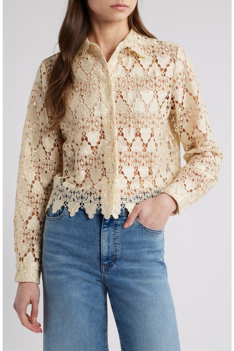 Lace Button-Up Shirt, Main, color, ECRU