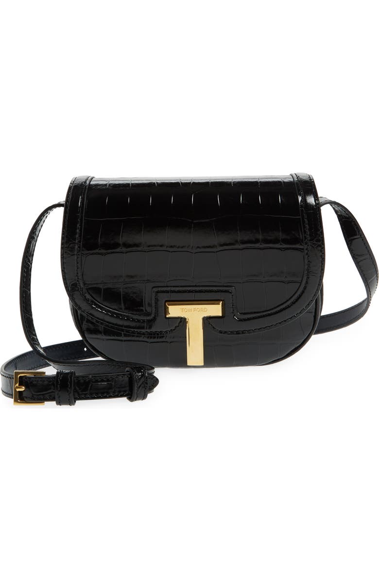 TOM FORD Mini Wallis Croc Embossed Leather Crossbody Bag, Main, color,