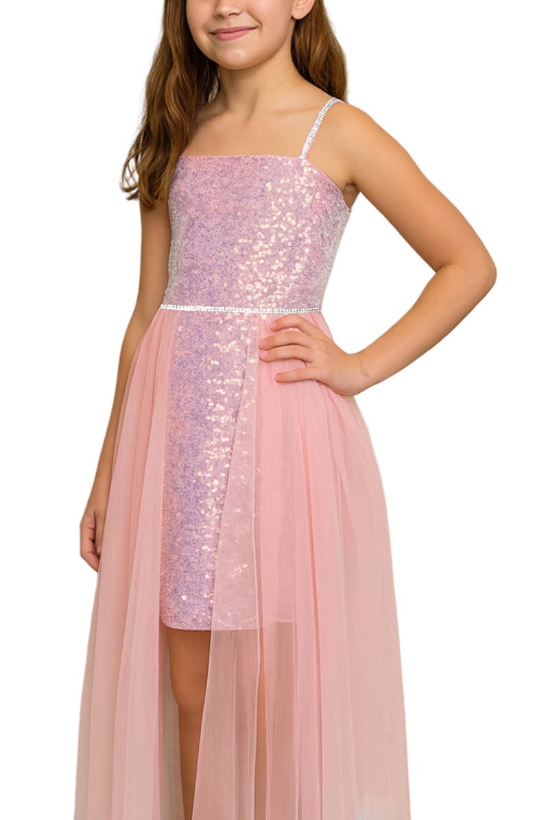 Zunie Kids' Sequin & Mesh Walk Thru Party Dress, Alternate, color, Pink