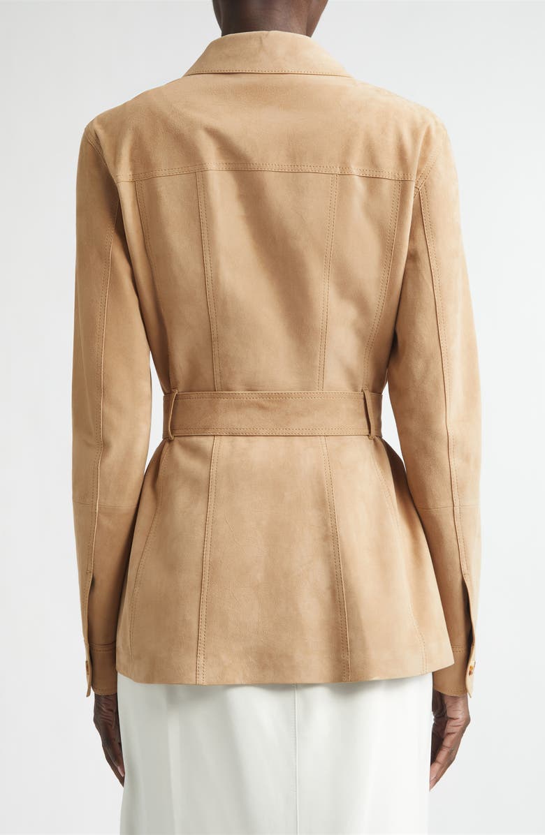 Lafayette 148 New York Belted Nubuck Leather Jacket, Alternate, color, Oat