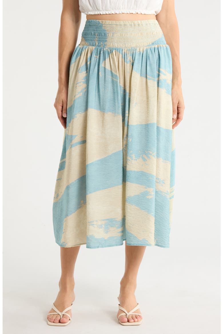 Smock Waist Pleated Skirt, Main, color, CAMEO BLU BRUSHSTROKE