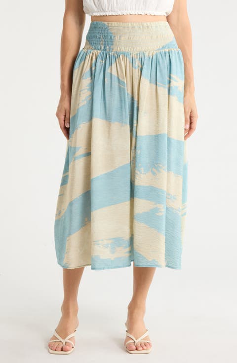 Smock Waist Pleated Skirt
