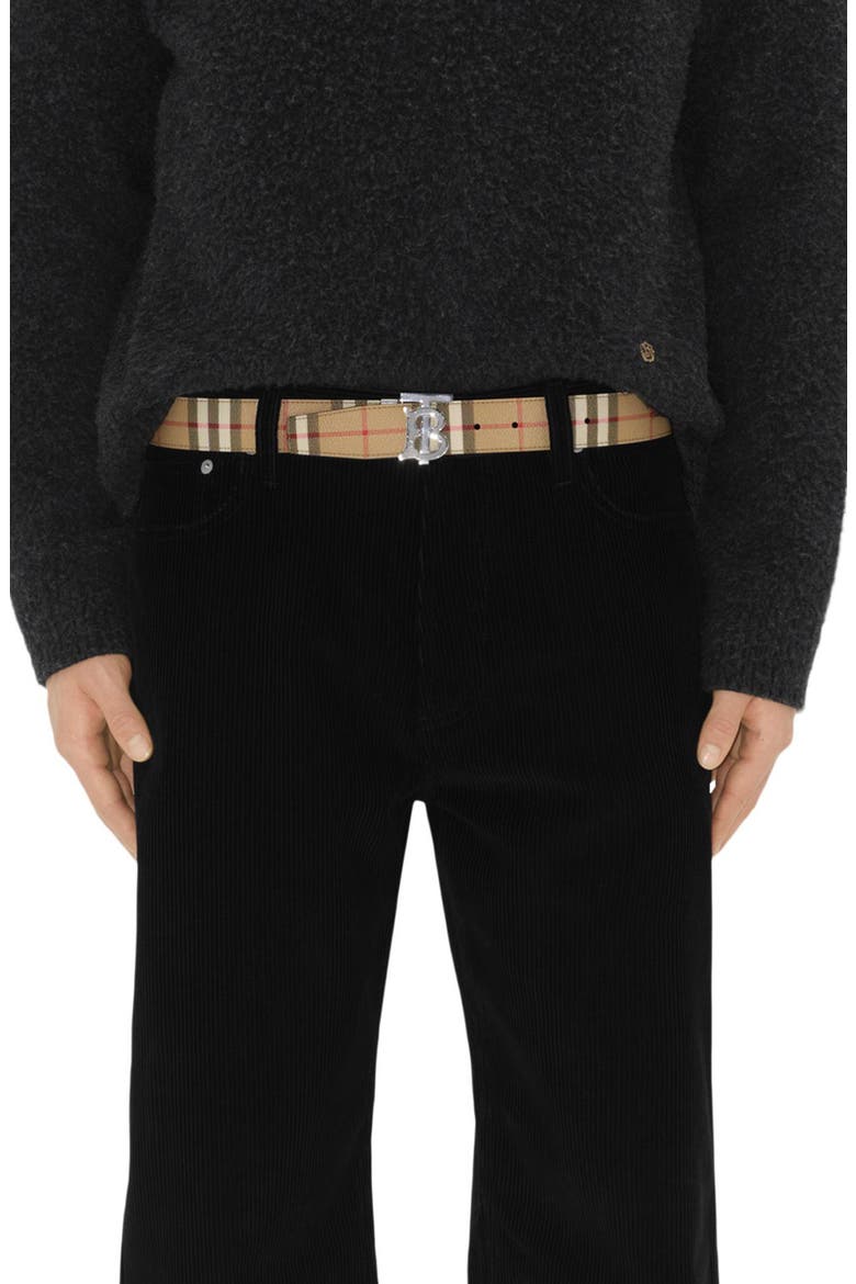 TB Check Reversible Belt, Alternate, color, ARCHIVE BEIGE/ SILVER