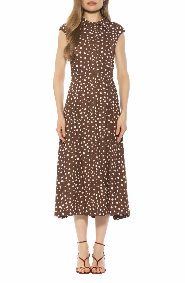 Alexia Admor Amoura Sleeveless Midi Shirtdress, Main, color, Brown Polka