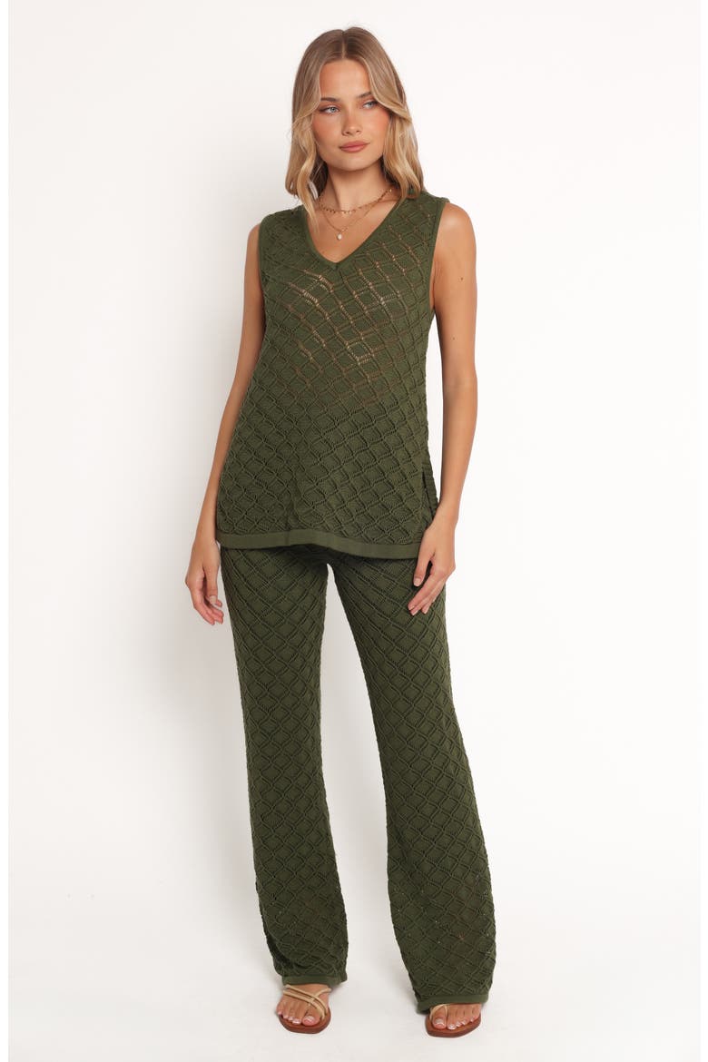 Fefe Textured Open Knit Cotton Drawstring Pants, Alternate, color, OLIVE