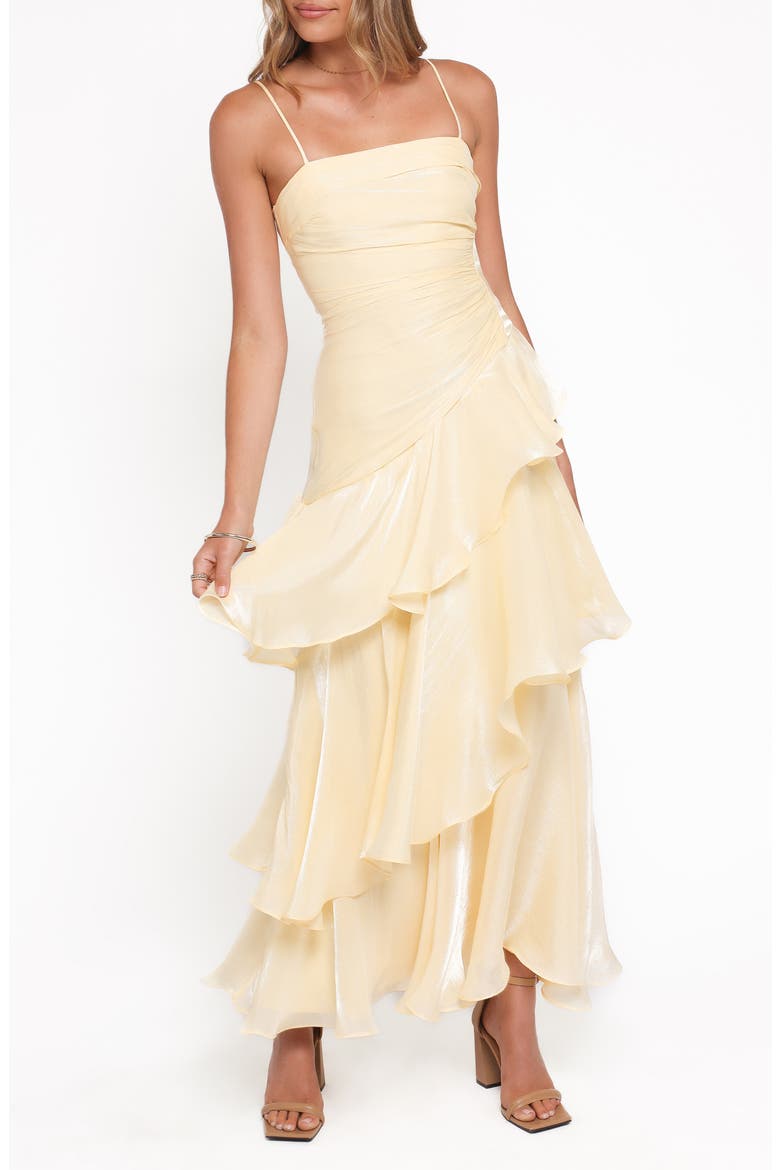 Rosalie Metallic Ruffle Maxi Dress, Main, color, BUTTER YELLOW