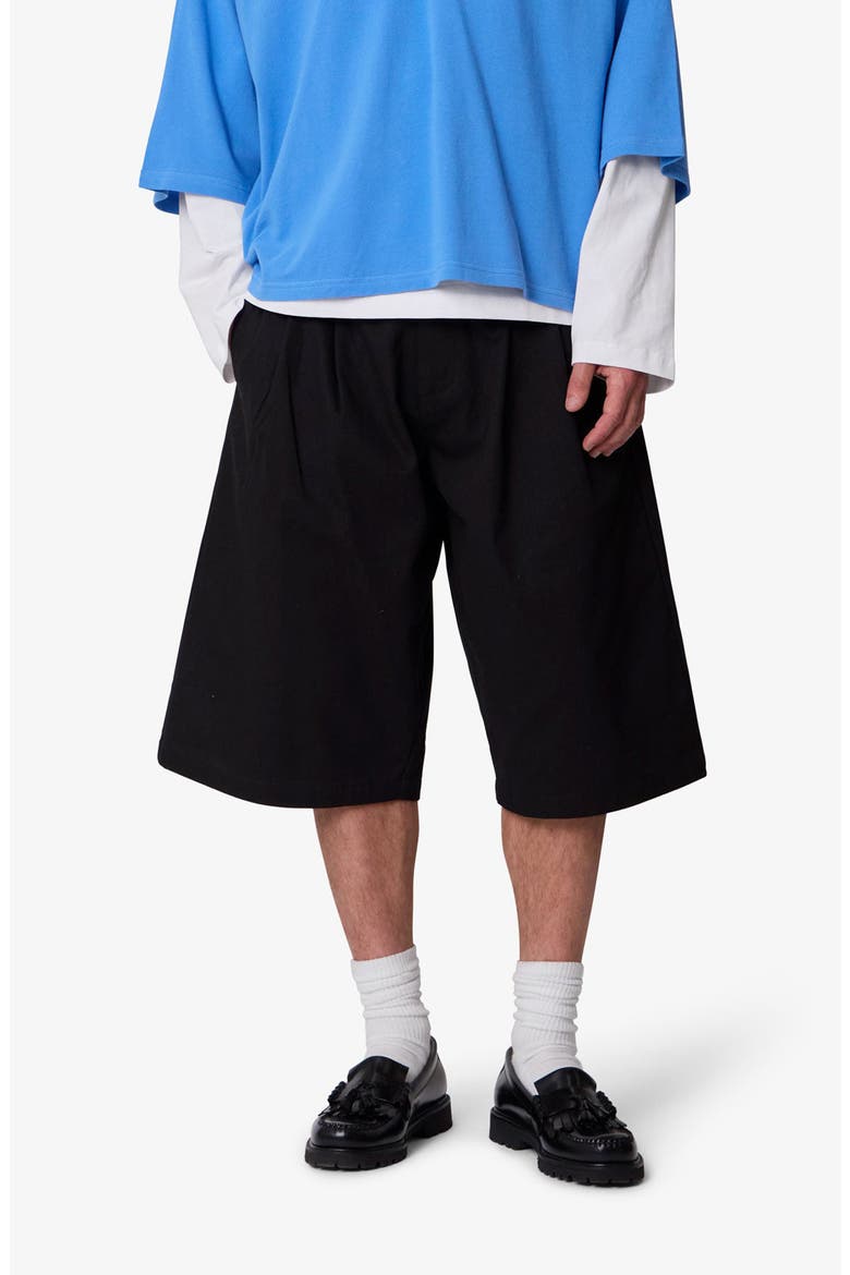 Baggy Fit Pleated Cotton Twill Shorts, Alternate, color, BLACK