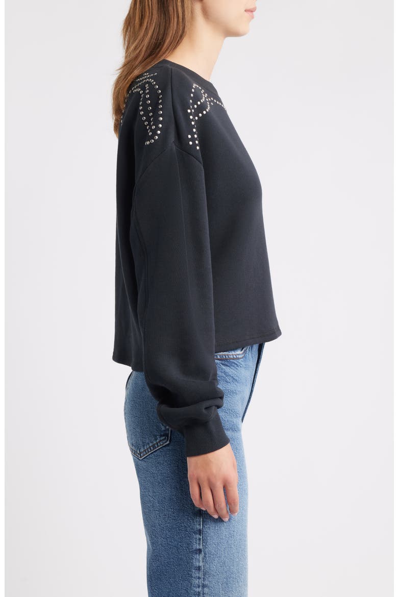Studded Vintage Terry Crop Sweatshirt, Alternate, color, BLACK