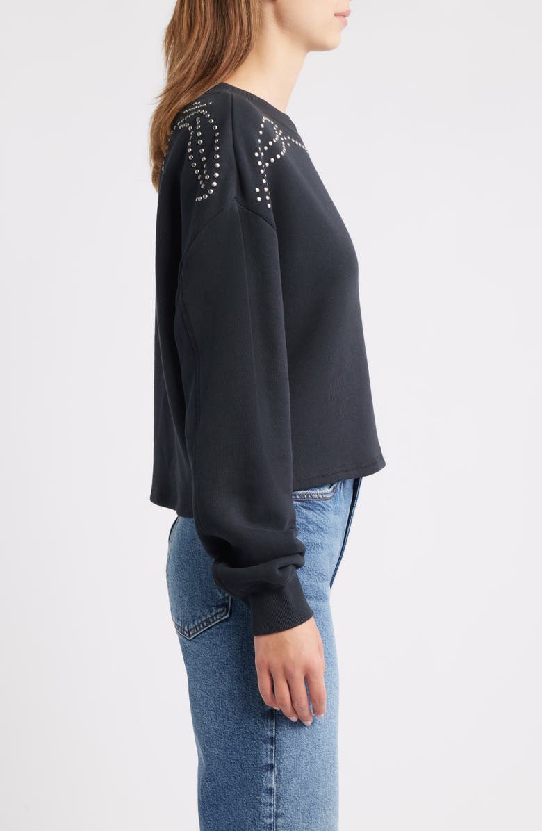 rag & bone Studded Vintage Terry Crop Sweatshirt, Alternate, color, Black