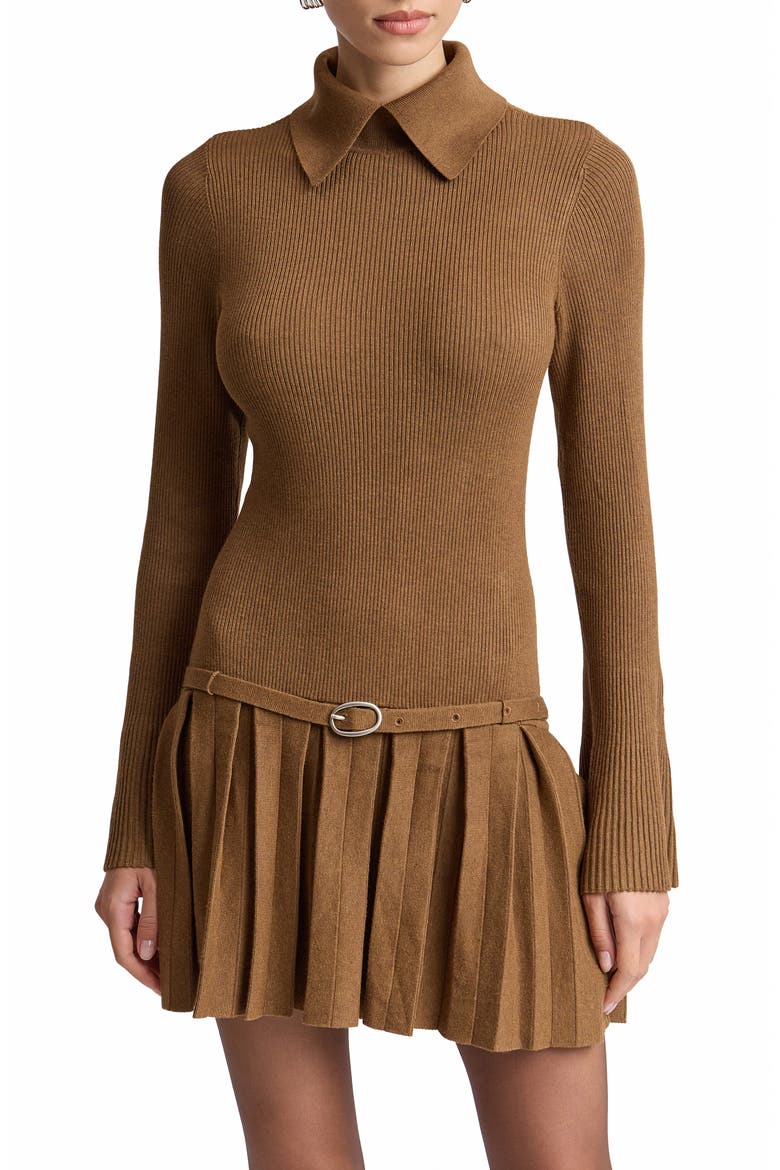 Drop Waist Pleated Sweater Dress, Alternate, color, RUSSET