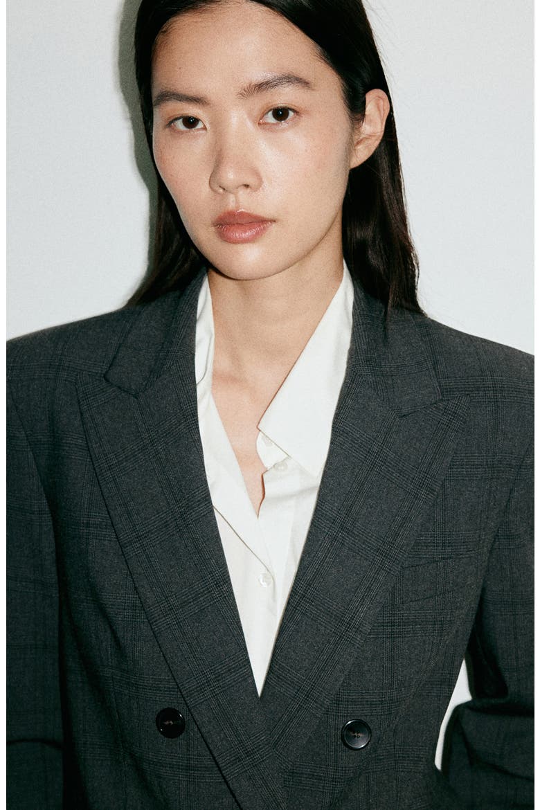 Plaid Double Breasted Blazer, Alternate, color, GREY