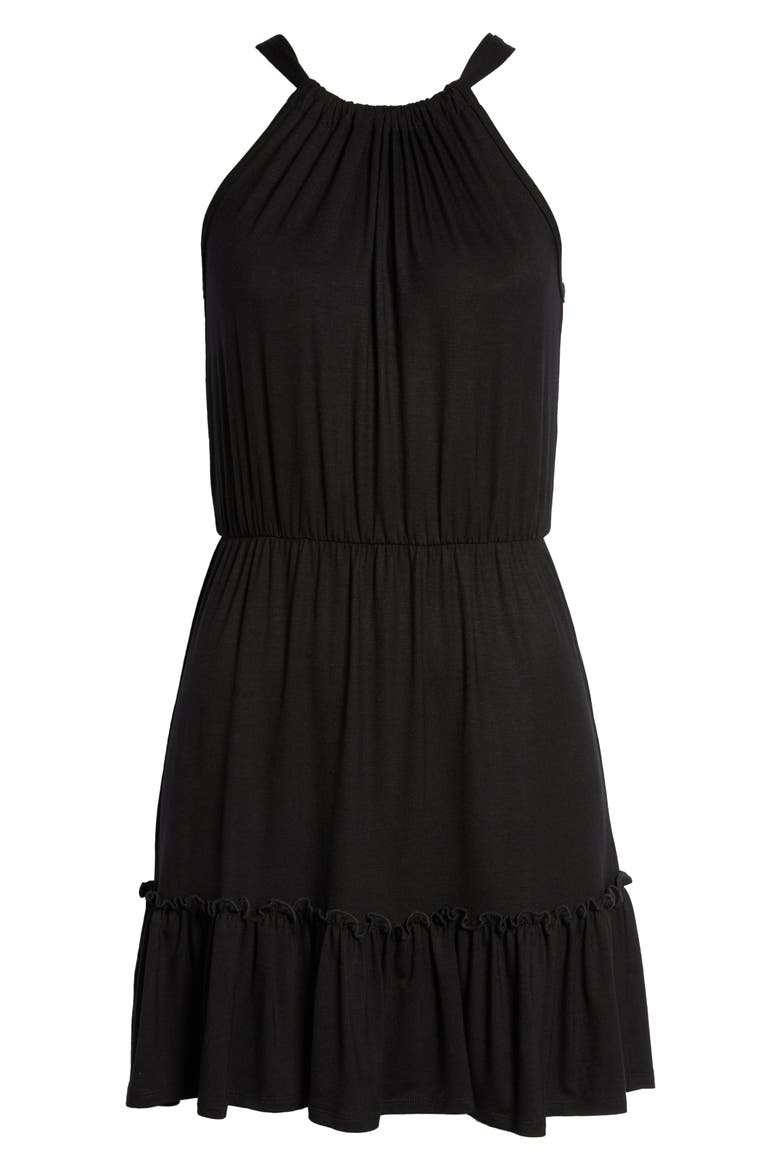 Flounce Hem Halter Dress, Alternate, color, BLACK