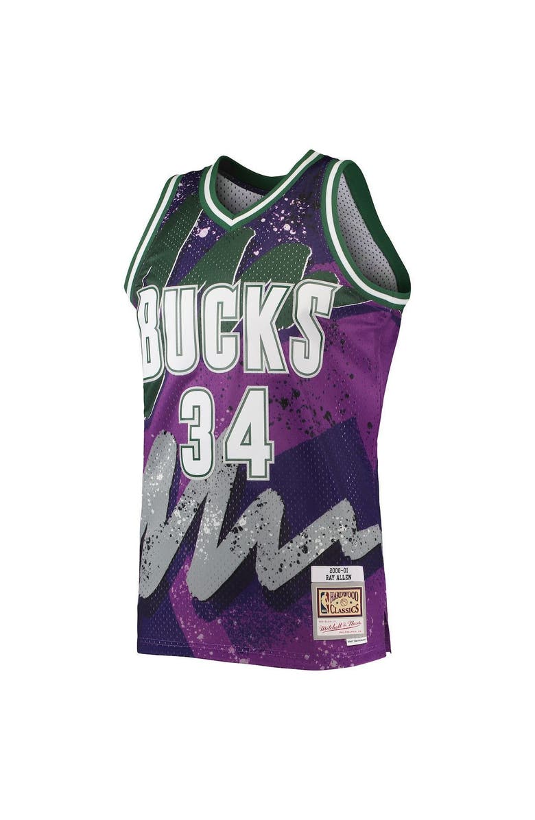 Mitchell & Ness Men's Mitchell & Ness Ray Allen Purple Milwaukee Bucks Hardwood Classics 2000/01 Hyper Hoops Swingman Jersey, Alternate, color,
