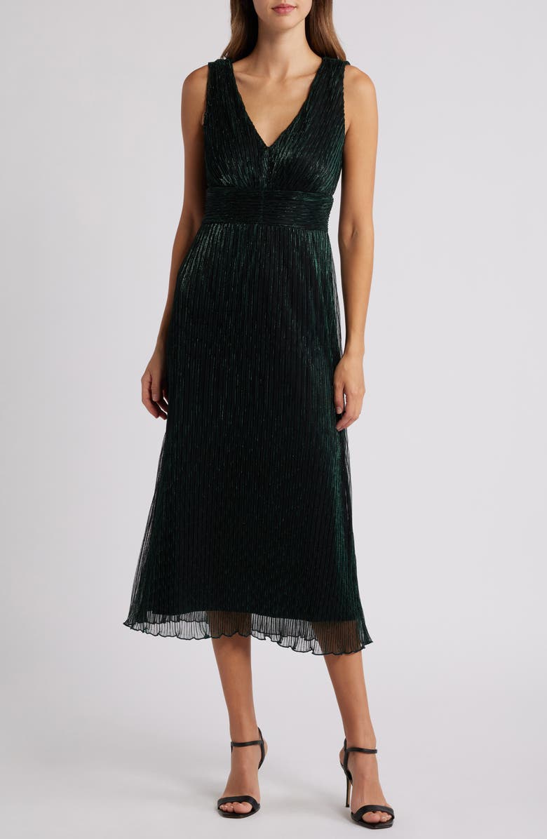 Connected Apparel Metallic Plissé Cocktail Dress, Main, color, 