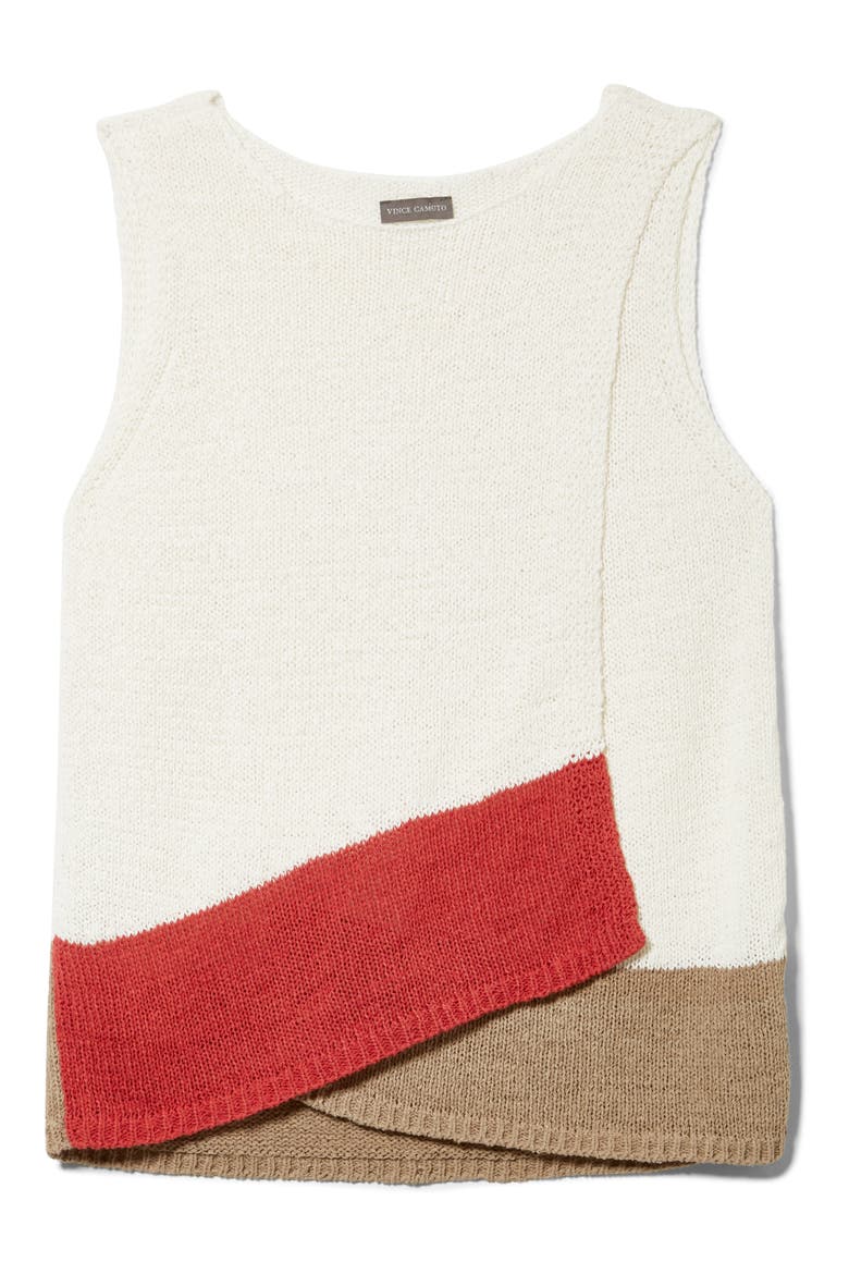 Colorblock Crossover Detail Sleeveless Cotton Blend Sweater, Alternate, color, PEARL IVORY