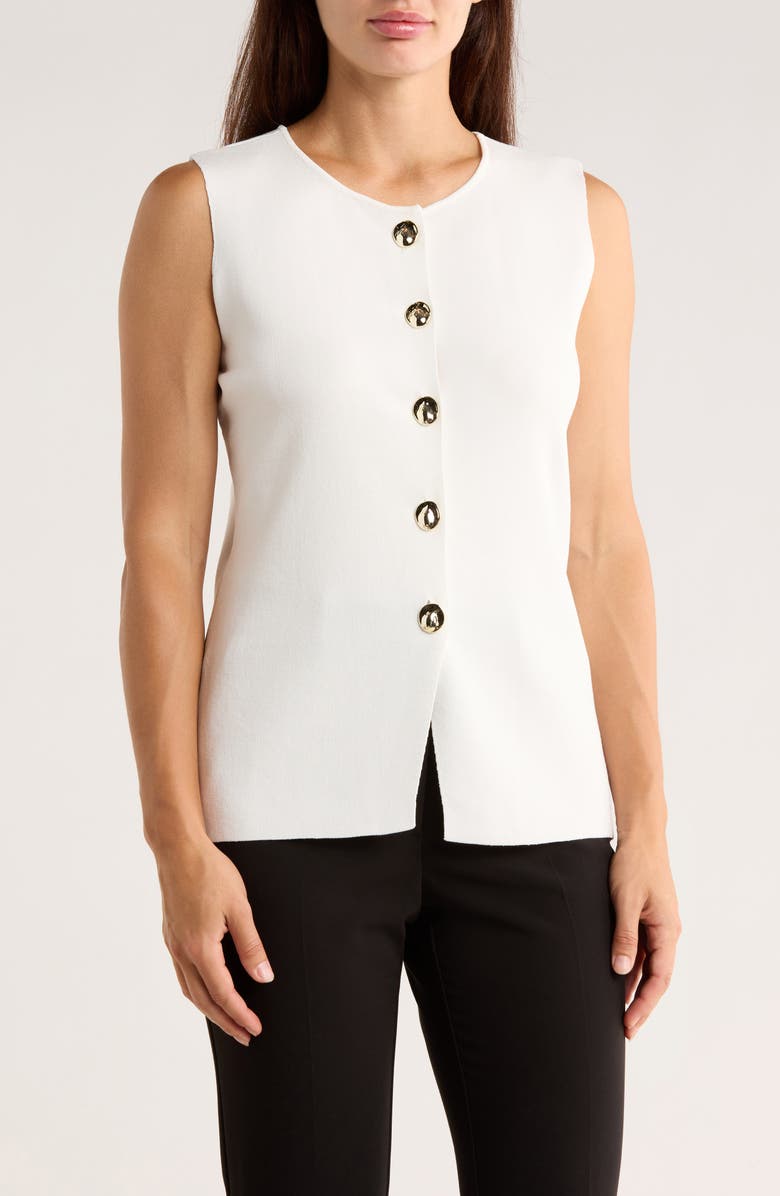 Ellen Tracy Button Front Sweater Vest, Main, color, Marshmallow