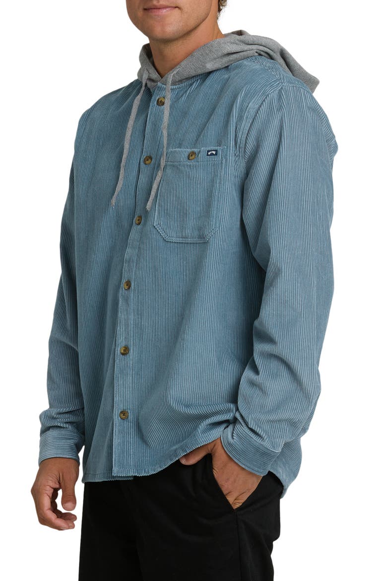 Baja Hooded Cotton Corduroy Button-Up Shirt, Alternate, color, BLUE FOG