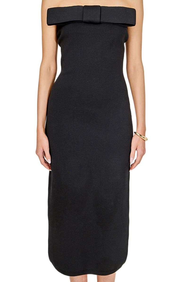 Endless Rose Bow Strapless Midi Cocktail Dress, Alternate, color, Black