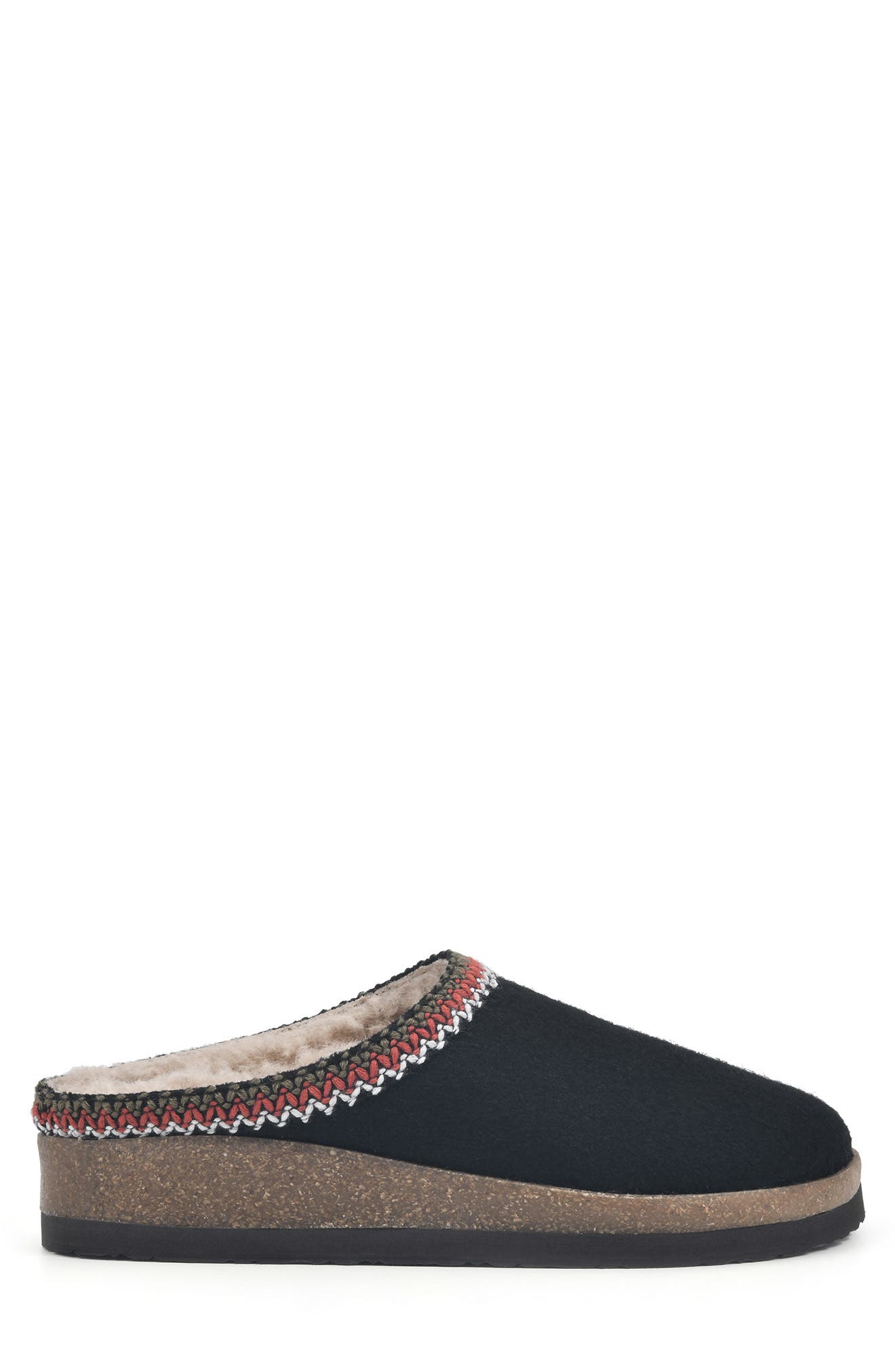 White Mountain Footwear White Mountain Bundle Up Topstitched Faux Shearling Lined Mule Slipper, Alternate, color, Black Fabric