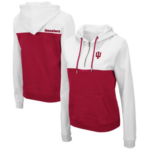 Women's Colosseum White/Red Indiana Hoosiers Aidan Lightweight Half-Zip Hoodie
