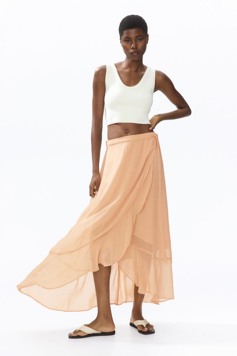 Flounced Wrap Skirt, Alternate, color, Light dusty orange